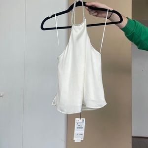 Zara White Sequin Halter Top S NEW WITH TAGS